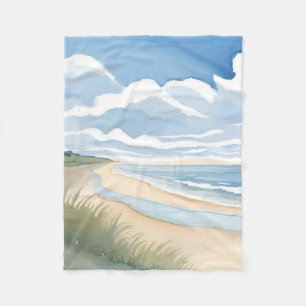Cobertor De Velo Caminhada na Praia   Aquarela do Oceano Costeiro