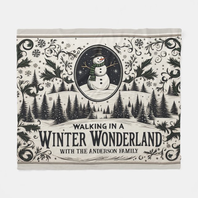 Cobertor De Velo Caminhando em uma Wonderland de inverno Snowman (Frente (Horizontal))