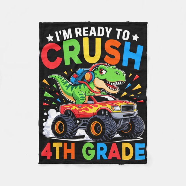 Cobertor De Velo Caminhão Monstro Dinossauro T Rex de Volta às Aula (Frente)
