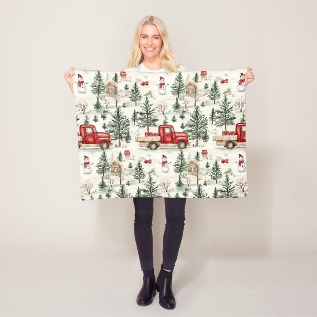 Cobertor De Velo Caminhão Vermelho com Presentes e Bebê Neve (In Situ)