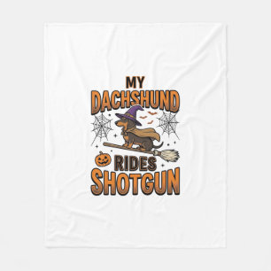 Cobertor De Velo Camisa Dachshund Halloween Bruxa Vassoura Anda no 