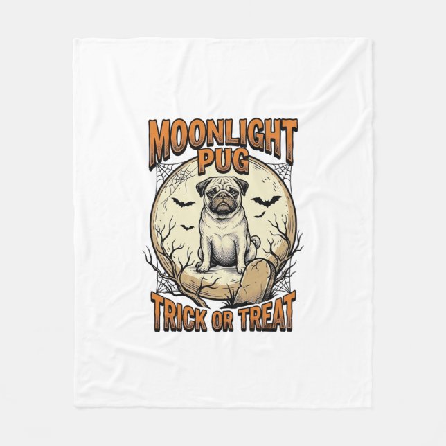 Cobertor De Velo Camisa de Halloween de Pug com Lua de Gravura Anti (Frente)