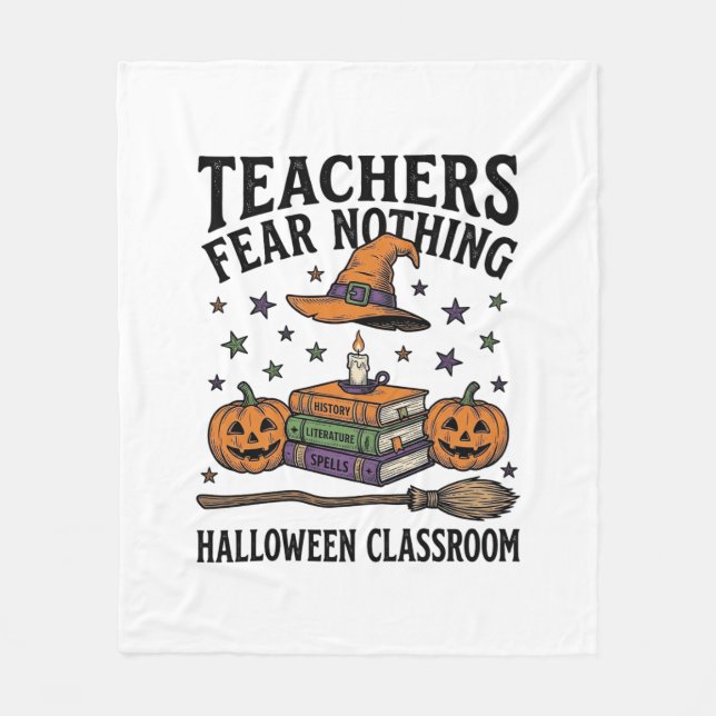 Cobertor De Velo Camisa de professora de Halloween com livros de br (Frente)