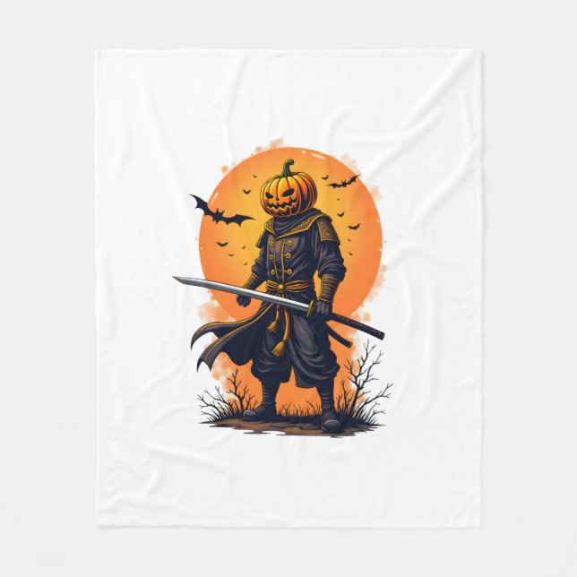 Cobertor De Velo Camisa Samurai Abóbora � Guerreiro de Halloween (Frente)