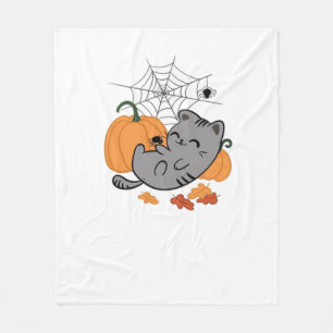 Cobertor De Velo Camiseta Clássica Halloween Kitty e Aranhas