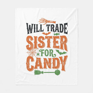 Cobertor De Velo Camiseta De Halloween Troca Irmã Por Doce Projeto