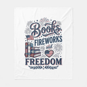 Cobertor De Velo Camiseta Leitor Patriótico Livros Fogos de Artifíc