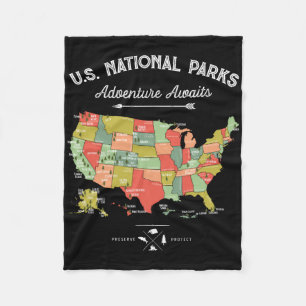 Cobertor De Velo Camiseta Mapa Parques Nacionais Acampamento Mulher