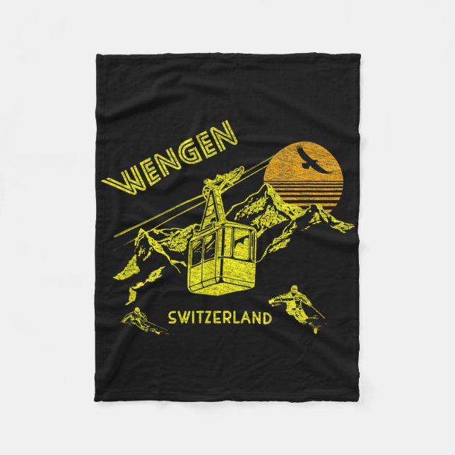 Cobertor De Velo Camiseta Retro de Esqui Wengen Suíça  (Frente)