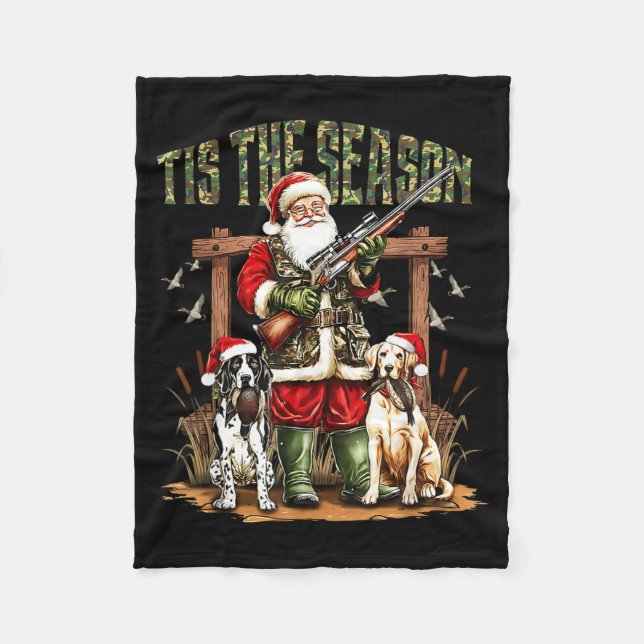 Cobertor De Velo Camo Santa Tis The Season Hunter Christmas Hunting (Frente)