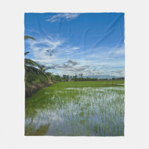 Cobertor De Velo Campo de arroz sob um céu azul