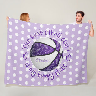 Cobertor De Velo campo de basquetebol branco roxo, meu lugar feliz