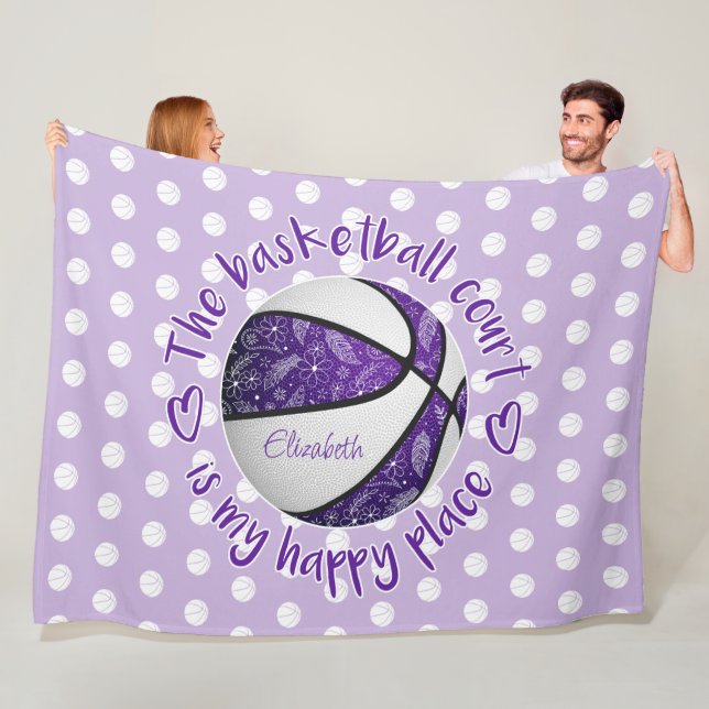 Cobertor De Velo campo de basquetebol branco roxo, meu lugar feliz (In Situ)