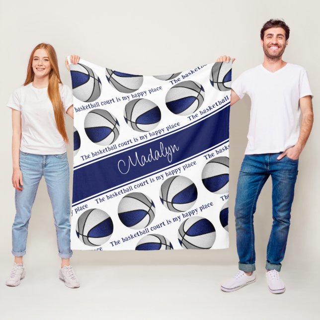 Cobertor De Velo campo de basquetebol minha feliz cinza azul para m (In Situ)