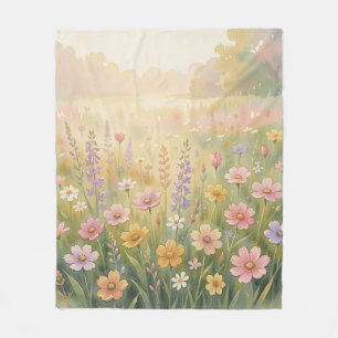 Cobertor De Velo Campo de Flores Silvestres Sonhador em Aquarela Fl