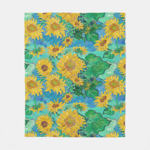 Cobertor De Velo Campo de Girassóis Vermelho Laranja Amarelo Azul V