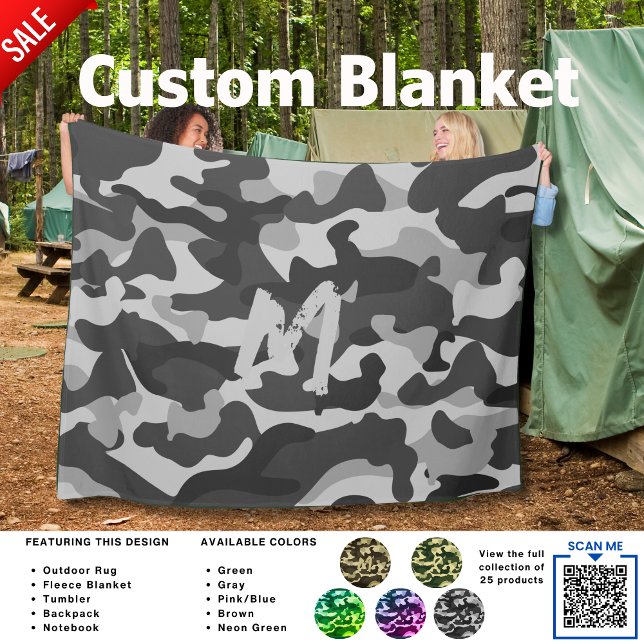 Cobertor De Velo Camuflagem Camping CINZAS em Branco Personalizadas (Criador carregado)