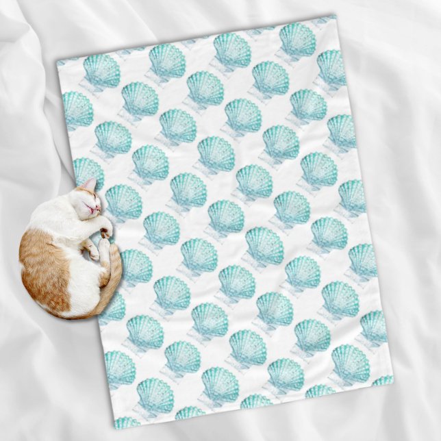 Cobertor De Velo Cana-de-água azul-lacrimogéia da costa (coastal chic teal blue watercolor mermaid seashell fleece blanket)