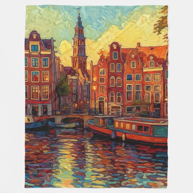 Cobertor De Velo Canal Amsterdã guarda estilo van Gogh (Frente)