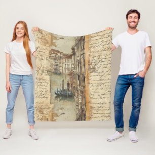 Cobertor De Velo Canal de Veneza Vintage com Script Manuscrito