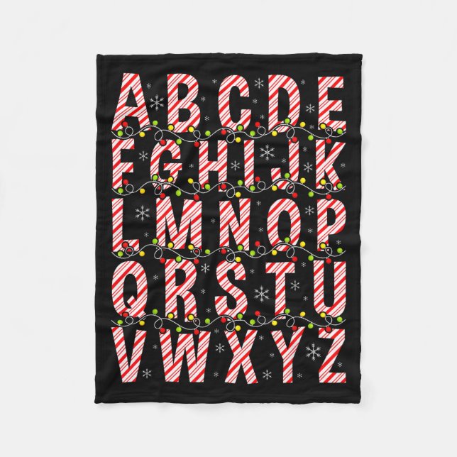 Cobertor De Velo Candy Cane Alphabet Christmas Lights Teacher Schoo (Frente)