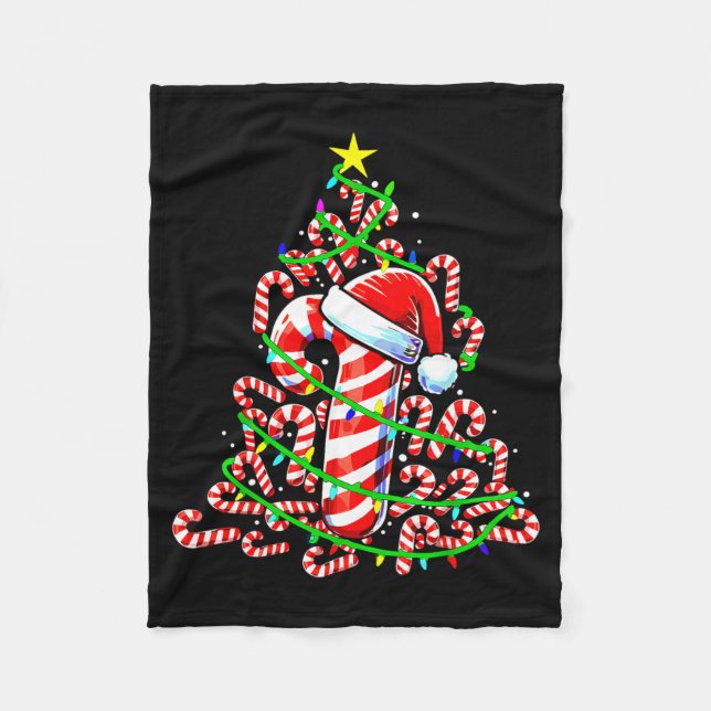 Cobertor De Velo Candy Cane Christmas Tree Lights Santa  (Frente)