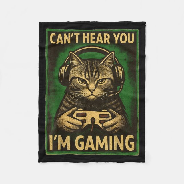 Cobertor De Velo Can't Hear You I'm Gaming Funny Gamer Cat Playing  (Frente)