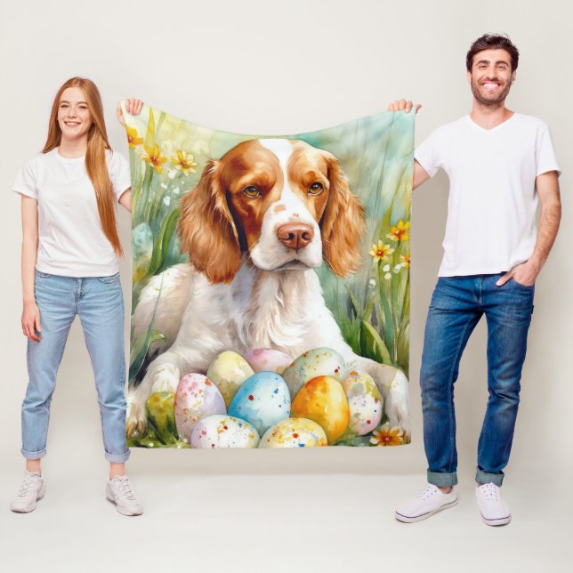 Cobertor De Velo Cão Brittany Spaniel com Ovos de Páscoa Feriado (In Situ)