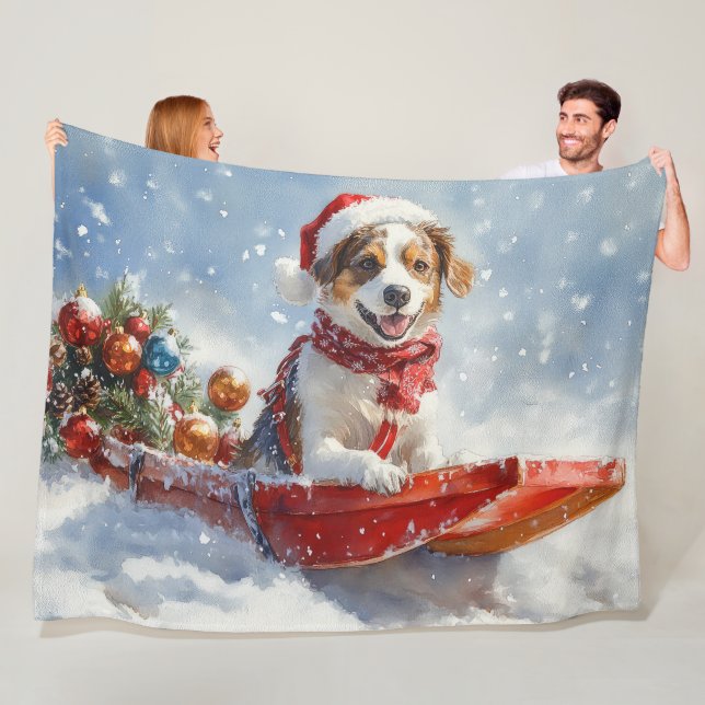 Cobertor De Velo Cão Brittany Spaniel em Trenó de Natal (In Situ)