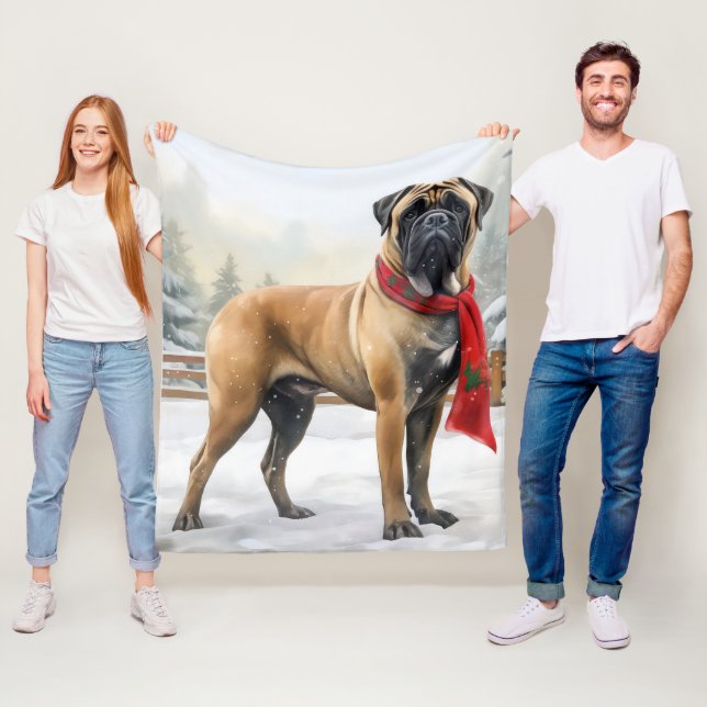 Cobertor De Velo Cão Bullmastiff na Neve Natal (In Situ)
