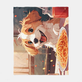 Cobertor De Velo Cão comendo espaguete