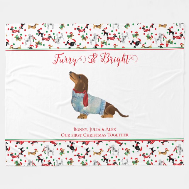 Cobertor De Velo Cão Dachshund Através Da Neve Fúria De Natal (Frente (Horizontal))