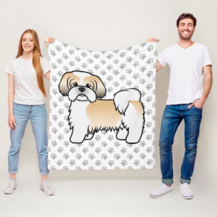 Cobertor De Velo Cão de Cartoon Dourado e branco Shih Tzu Cute