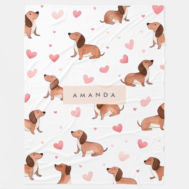 Cobertor De Velo Cão de Dachshund Cute Personalizado Monograma (Frente)
