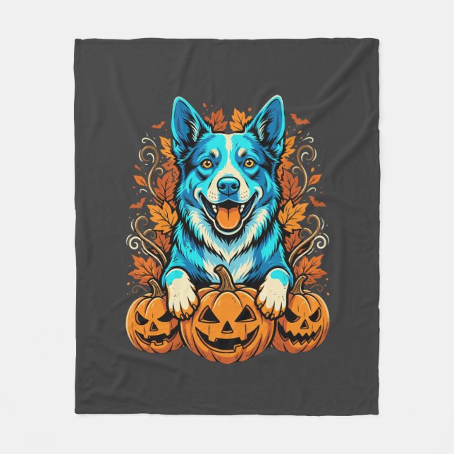Cobertor De Velo Cão de Halloween com Abóboras Jack O Lantern_1 (Frente)