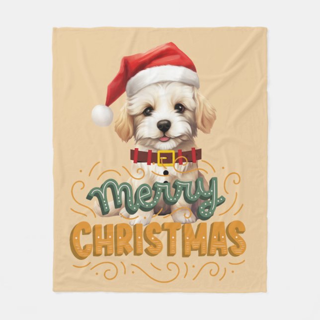 Cobertor De Velo Cão de Papais noeis Elegante Feliz de Natal (Frente)