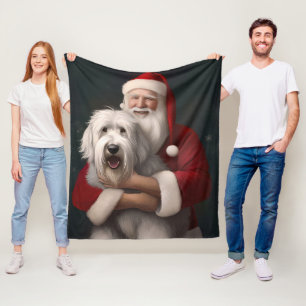 Cobertor De Velo Cão de Pastoreio Inglês Antigo com Papai Noel Fest