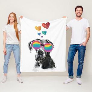 Cobertor De Velo Cão Dogue Alemão com Corações Dia dos Namorados
