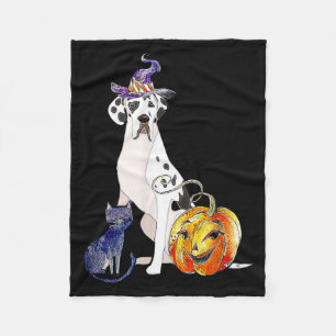Cobertor De Velo Cão Dogue Alemão Halloween Arlequim Bruxa Abóbora