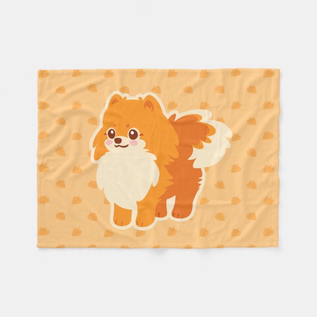 Cobertor De Velo Cão dos desenhos animados de Kawaii Pomeranian (Frente (Horizontal))