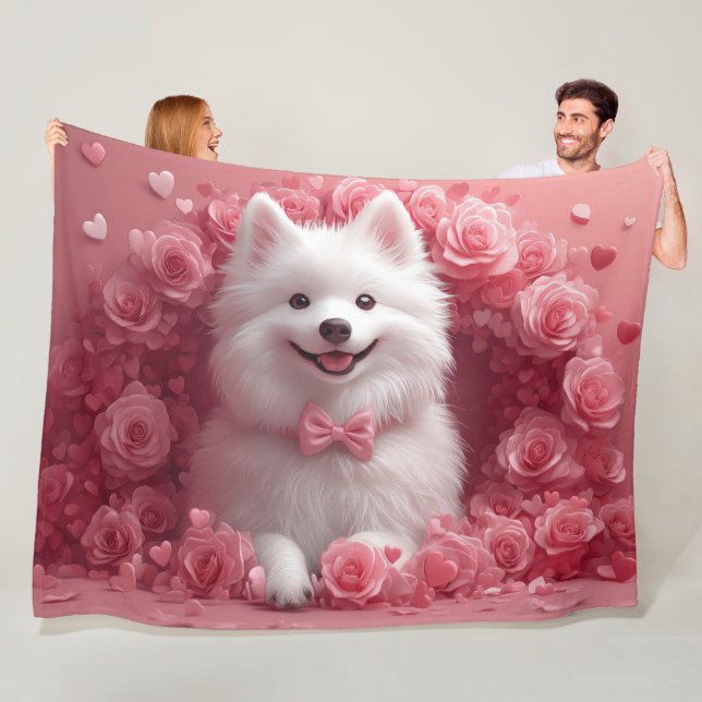 Cobertor De Velo Cão Esquimó Americano com Rosas - Dia dos Namorado (In Situ)