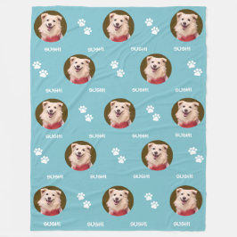 Cobertor De Velo Cão Foto: Pet Name Paws Teal Blue Fleece Blanket