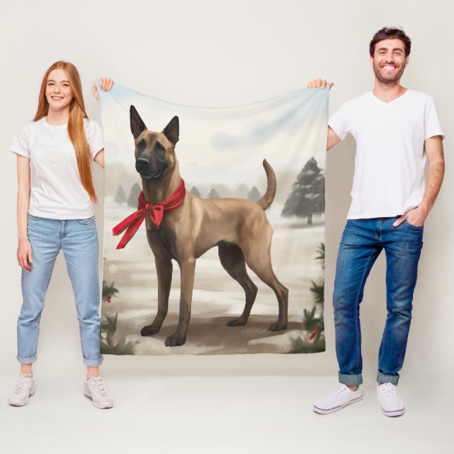 Cobertor De Velo Cão Malinois Belga na Neve Natal (In Situ)