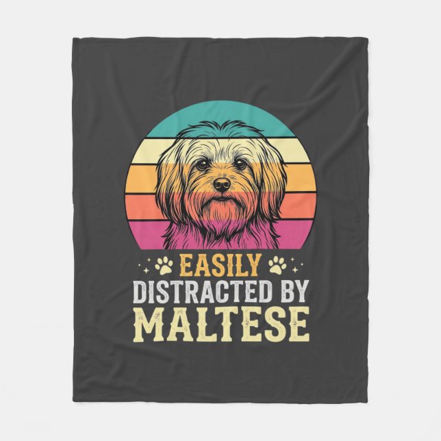 Cobertor De Velo Cão Maltês Retro Pôr do Sol Distraído (Frente)