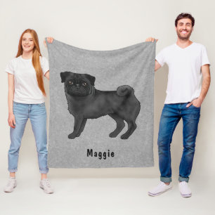 Cobertor De Velo Cão Pug Cor de Casaco Preto Com Nome Personalizado