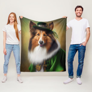 Cobertor De Velo Cão Rough Collie vestido de Dia de São Patrício
