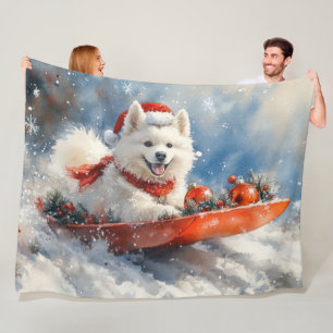 Cobertor De Velo Cão Samoyed no Trenó Deixe Nevar Natal