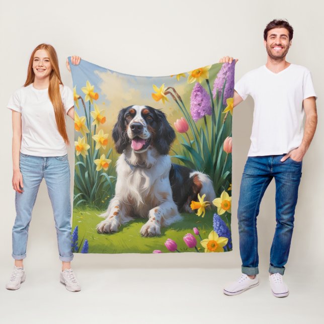 Cobertor De Velo Cão Setter Inglês Pintura de Flores de Primavera (In Situ)