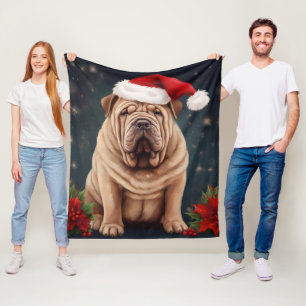 Cobertor De Velo Cão Shar Pei na Neve Natal 