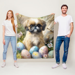 Cobertor De Velo Cão Shih Tzu com Ovos da Páscoa Feriado